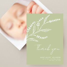 Elegant Hand-drawn Sage Green Baby Shower Dankeskarte