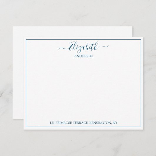 Elegant Hand Lettered Blue Name Address Mitteilungskarte (Vorne/Hinten)