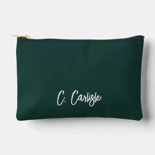 Elegant Hand-Lettered Script Green Personalized Zubehörtasche (Vorderseite)