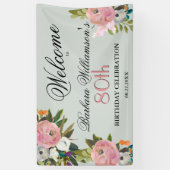 Elegant handgemalt Floral 80. Geburtstag Willkomme Banner (Vertikal)