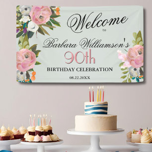 Elegant handgemalt Floral 90. Geburtstag Willkomme Banner