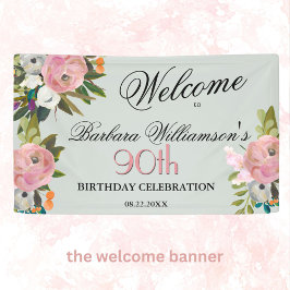 Elegant handgemalt Floral 90. Geburtstag Willkomme Banner
