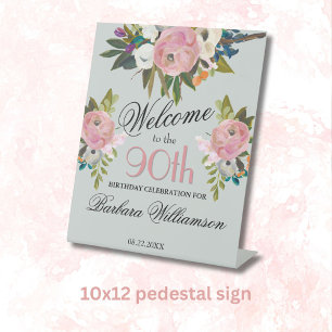 Elegant handgemalt Floral 90. Geburtstag Willkomme Sockelschild