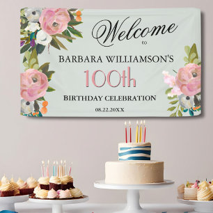 Elegant handgemalte Blumen zum 100. Geburtstag Wil Banner