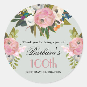 Elegant handgemalte Blumen zum 100. Geburtstag Wil Runder Aufkleber