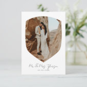 Elegant handgeschriebenes Gerahmtes Foto Hochzeit  Dankeskarte (Stehend Vorderseite)