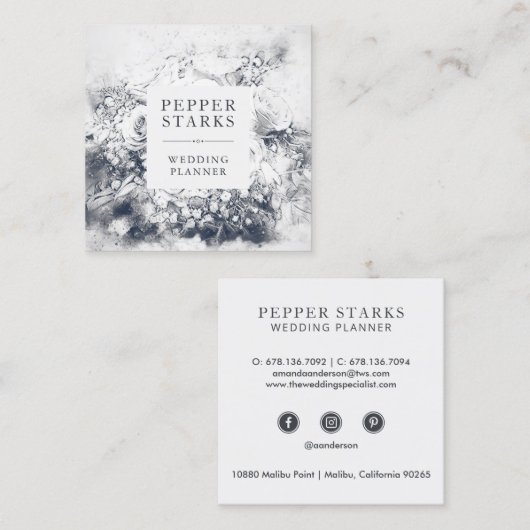 Elegant handgezeichnet BlumenBouquet | Visitenkart Quadratische Visitenkarte (Vorne/Hinten)