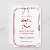 Elegant handGezeichnet Bow Chic Crimson Red Weddin Einladung (Vorderseite)