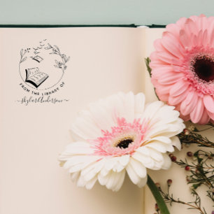 Elegant handgezeichnet Buchvögel aus der Bibliothe Permastempel