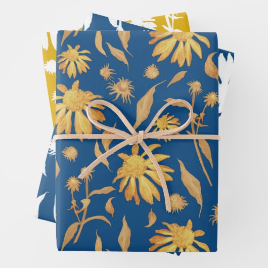 Elegant handgezeichnet Coneflowers blau gelb Geschenkpapier Set (Beispiel)