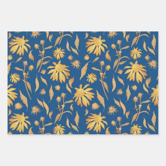 Elegant handgezeichnet Coneflowers blau gelb Geschenkpapier Set (Vorderseite)