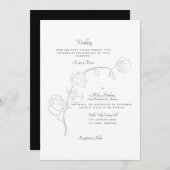 Elegant handGezeichnet Jasmine B/W Beide Eltern Einladung (Vorne/Hinten)