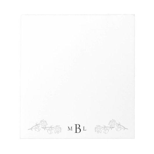 Elegant handGezeichnet Jasmine Monogram Notepad Notizblock (Vorderseite)