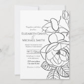 Elegant handgezeichnet Rose Blumenmuster Schwarz-w Einladung (Vorderseite)