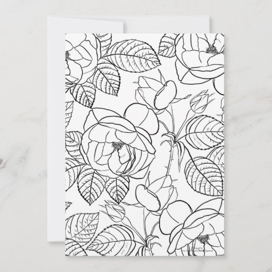 Elegant handgezeichnet Rose Blumenmuster Schwarz-w Einladung (Rückseite)