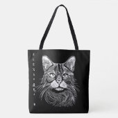 Elegant handgezeichnet Schwarzweißkatze personalis Tasche (Vorderseite)