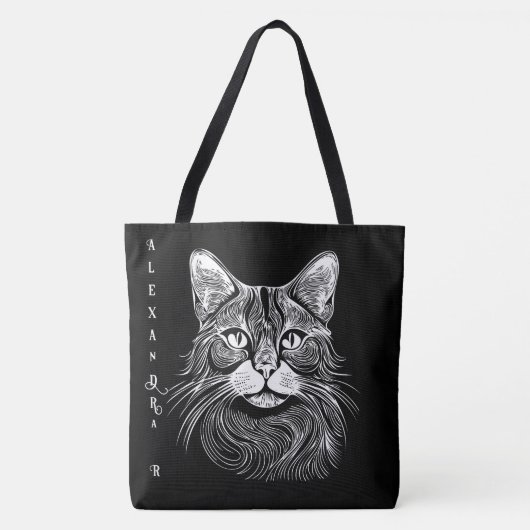 Elegant handgezeichnet Schwarzweißkatze personalis Tasche (Vorderseite)