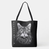 Elegant handgezeichnet Schwarzweißkatze personalis Tasche (Rückseite)