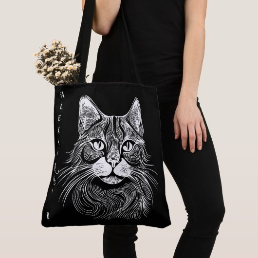 Elegant handgezeichnet Schwarzweißkatze personalis Tasche (Von Nahem)
