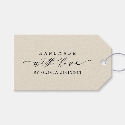 Elegant Handmade with Love Script Personalized Geschenkanhänger (Vorderseite (Horizontal))