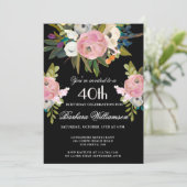 *Elegant Handpainted Floral 40th Birthday Party  Einladung (Stehend Vorderseite)