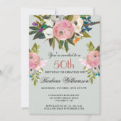 Elegant Handpainted Floral 50th Birthday Party  Einladung (Vorderseite)