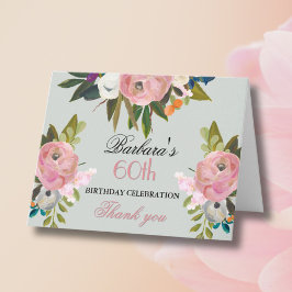 Elegant Handpainted Floral 60th Birthday Party  Dankeskarte