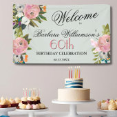 Elegant Handpainted Floral 60th Birthday Welcome Banner