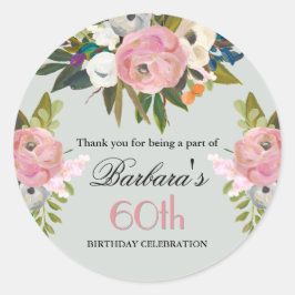 Elegant Handpainted Floral 60th Birthday Welcome Runder Aufkleber