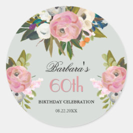 Elegant Handpainted Floral 60th Birthday Welcome Runder Aufkleber