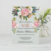 Elegant Handpainted Floral 85th Birthday Party Einladung (Stehend Vorderseite)