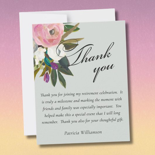 Elegant Handpainted Floral Budget Retirement Dankeskarte