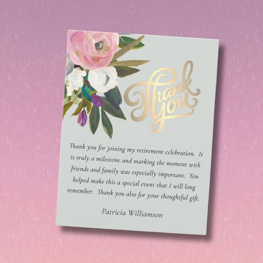 Elegant Handpainted Floral Budget Retirement Dankeskarte