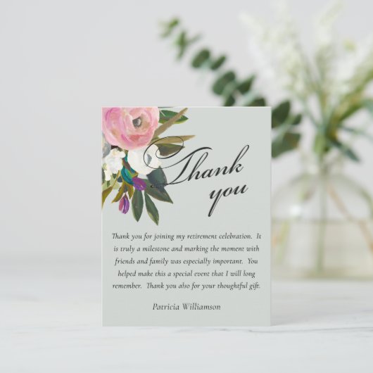 Elegant Handpainted Floral Budget Retirement Dankeskarte (Stehend Vorderseite)