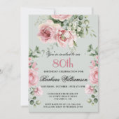 **Elegant Handpainted Roses 80th Birthday Party  Einladung (Vorderseite)