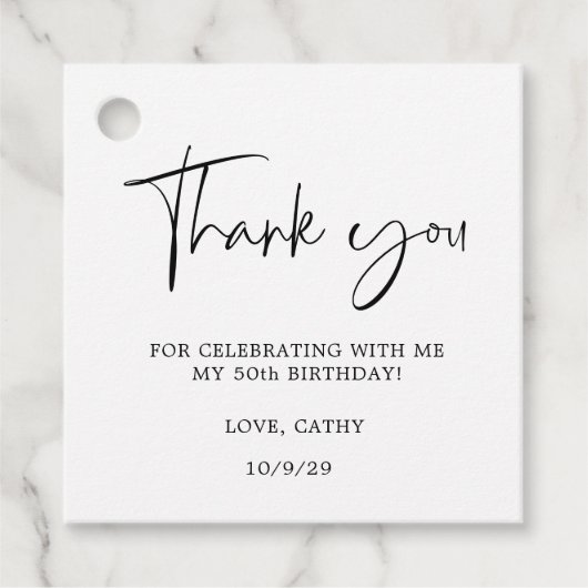 Elegant handschriftlich Schwarz-weiß 50. Geburtsta Geschenkanhänger (Vorderseite)