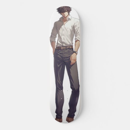Elegant Handsome Anime Man Skateboard (Vorderseite)