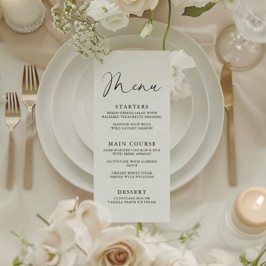 Elegant Handwritten Script Bridal Shower Menu Menükarte
