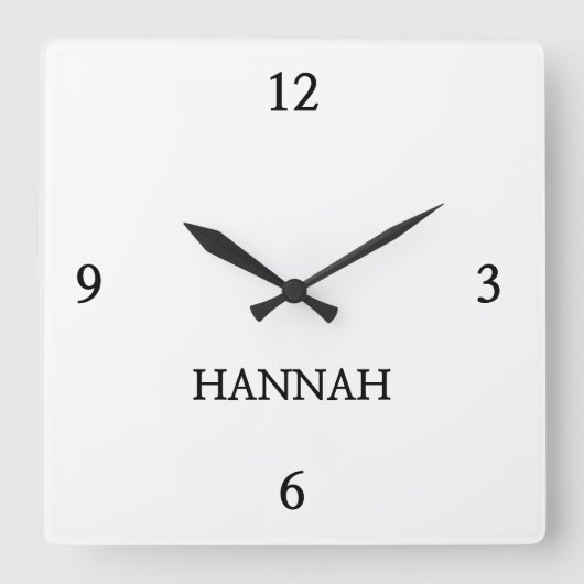 Elegant "HANNAH" Personalisiert Quadratische Wanduhr (Vorderseite)