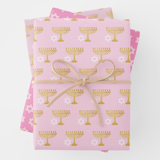 Elegant Hanukkah Holiday Pattern Gold Geschenkpapier Set (Beispiel)
