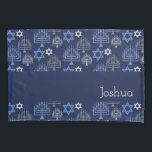 Elegant Hanukkah Menorah Blue Holiday Pattern Kissenbezug<br><div class="desc">Digitale Kunst von Liliumdes. Passen Sie es mit Ihren Daten an.</div>