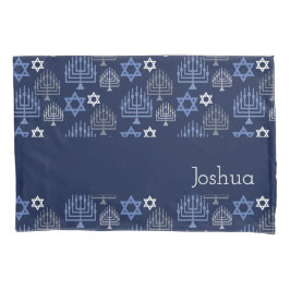 Elegant Hanukkah Menorah Blue Holiday Pattern Kissenbezug