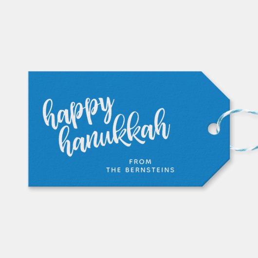 Elegant Hanukkah Modernes Script Personalisiert Geschenkanhänger (Vorderseite (Horizontal))