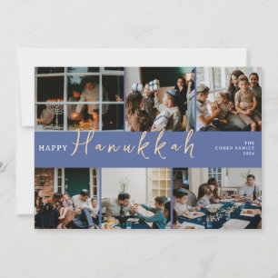 Elegant Hanukkah Typografie Blaues Foto Feiertagskarte