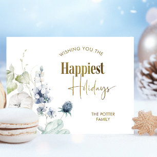 Elegant Happiest Holidays, Winter Greenery Holiday Postkarte
