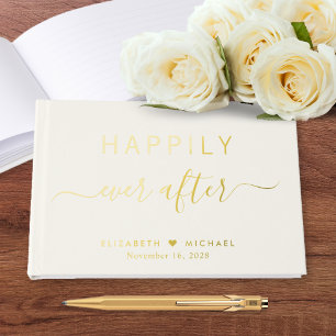 Elegant Happily Ever After Creme Hochzeit Gästebuch