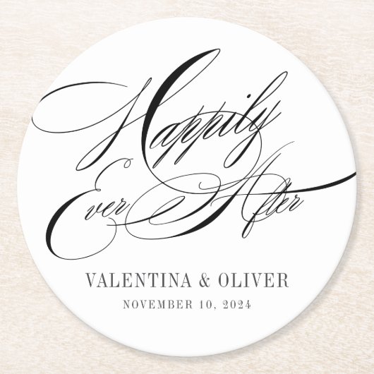 Elegant Happily Ever After Wedding Runder Pappuntersetzer (Vorderseite)