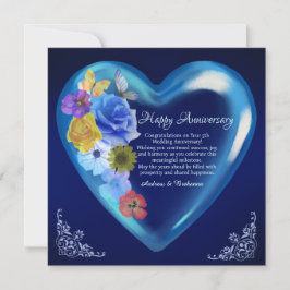 Elegant Happy 5. Wedding Anniversary Heart Navy Karte