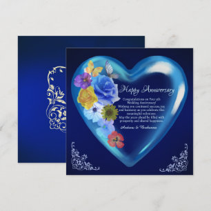 Elegant Happy 5. Wedding Anniversary Heart Navy Karte