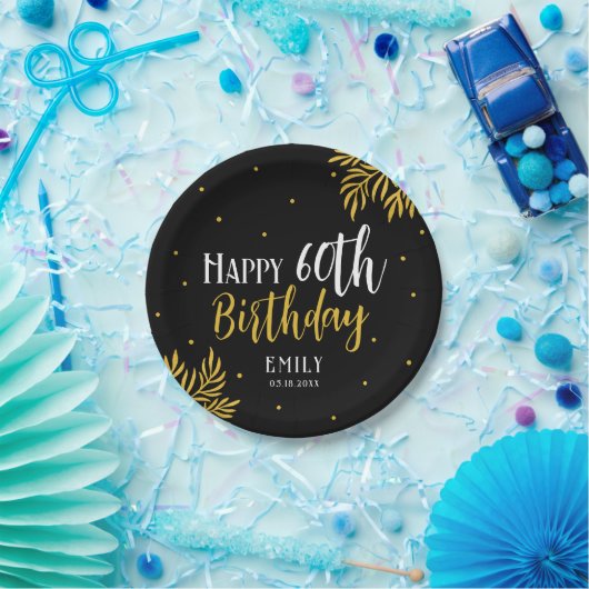 Elegant Happy 60th Birthday Gold Foliage Party Pappteller (Party)